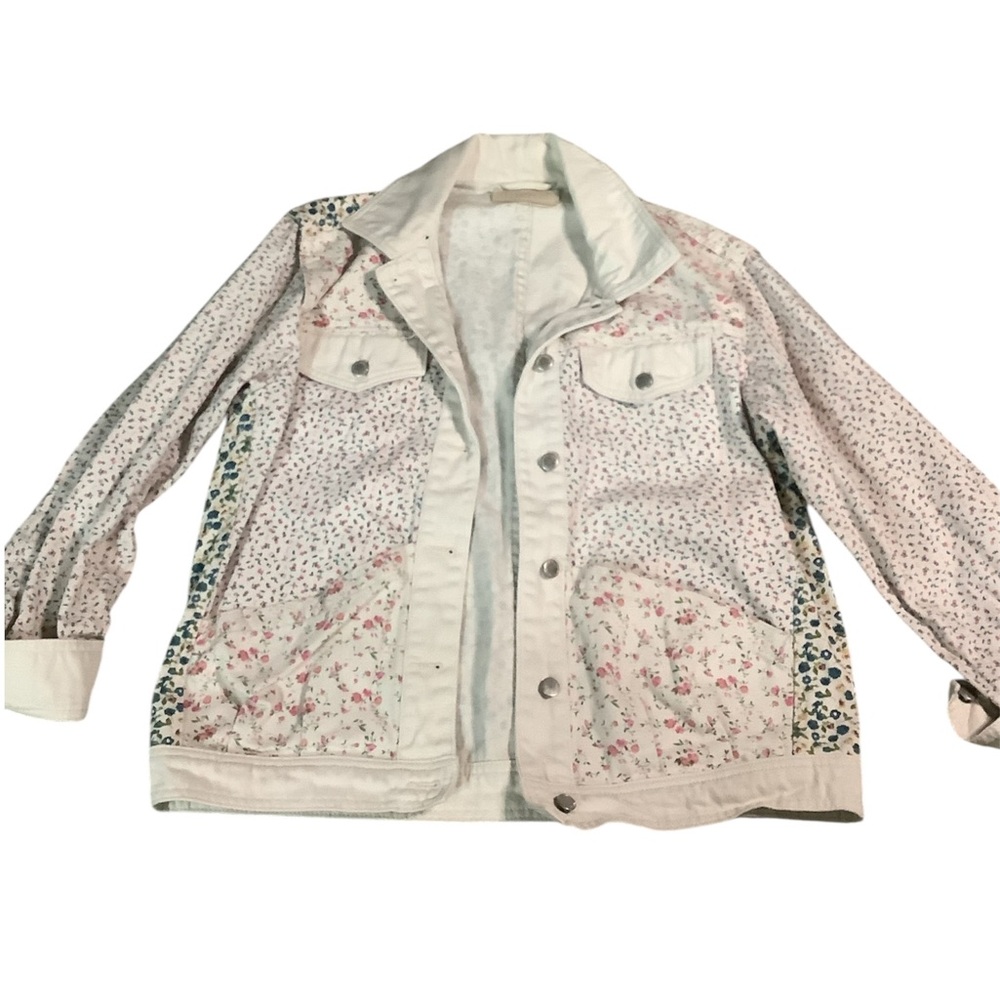 Blank NYC Cream White Floral Patchwork Jean Jacket